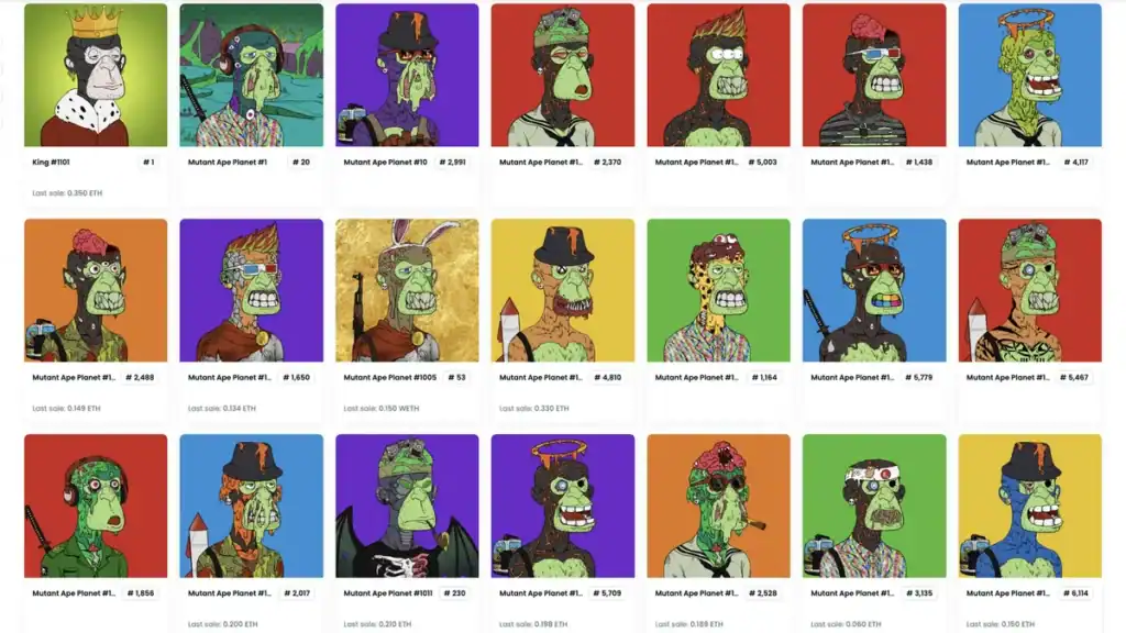 NFT-та от колекциата на Mutant Ape Planet (MAP). Изображение: OpenSea