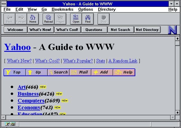 Първоначалният изглед на Yahoo в Уеб 1