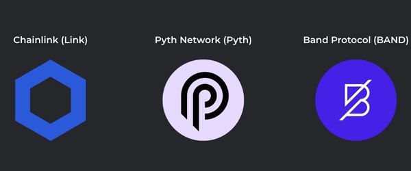 Логата на Chainlink, Pyth Network и Band Protocol като водещи блокчейн оракулни мрежи.