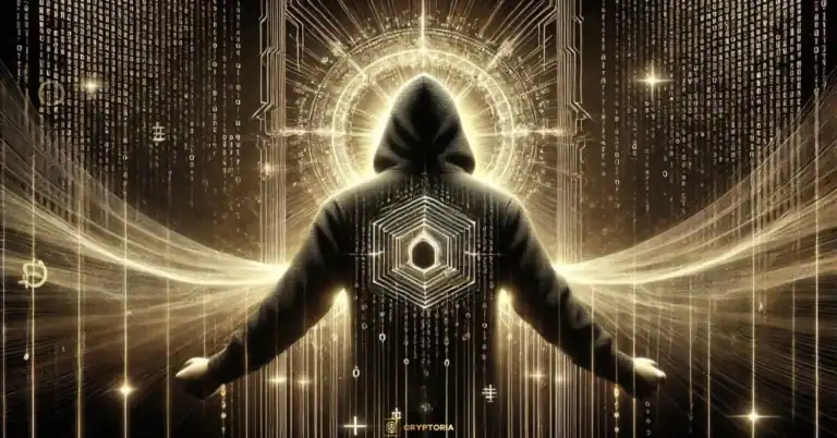 Стилизирана фигура с качулка, символизираща пробив в сигурността и изтичане на данни в крипто платформата Coinbase.