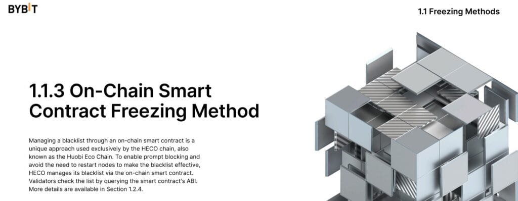 Визуално изображение от доклада на Bybit. Метод за Замразяване чрез Smart Contract – Данни от Доклада на Bybit