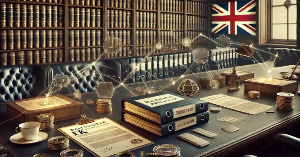 Стилизирана визуализация на законодателния процес във Великобритания и регулацията на криптовалутите