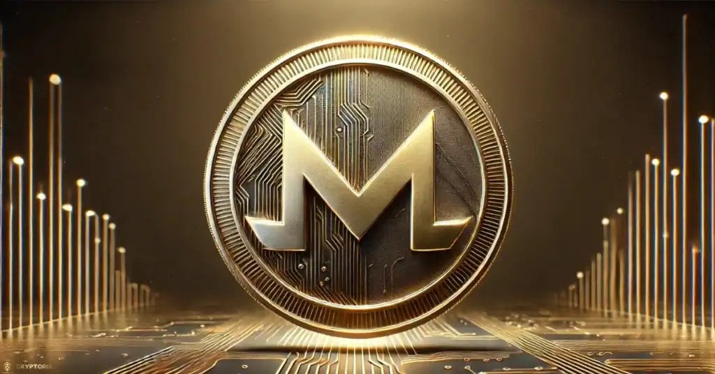 Златна монета с логото на Monero (XMR), символизираща нов исторически връх на цената и засилен интерес към анонимните криптовалути.