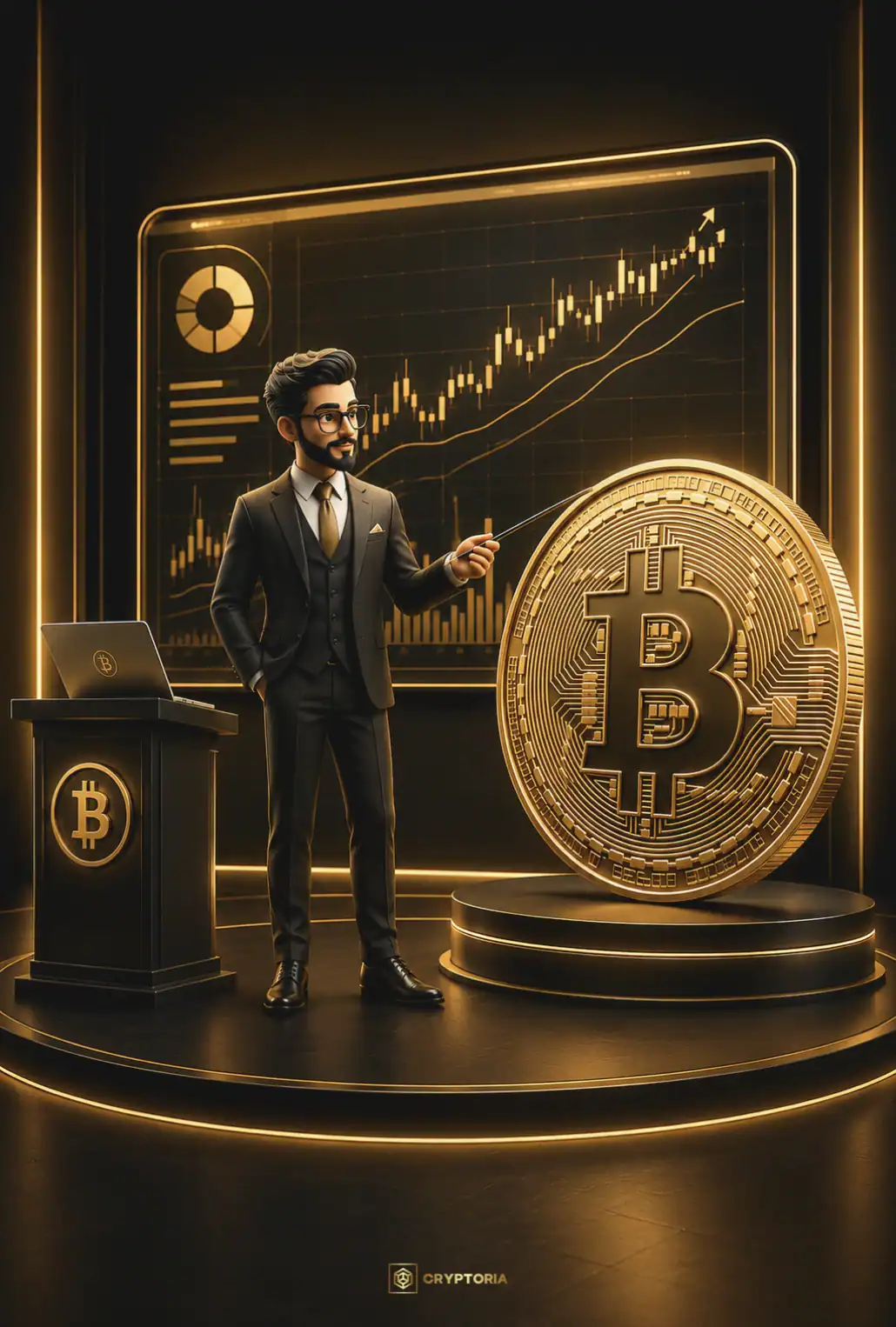 Биткойн и крипто знание Образователна илюстрация за Биткойн и криптовалутите с анализ на технологията, данни и обяснения.