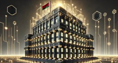 Илюстрация на банка в Беларус, символизираща интеграцията на криптовалутите в държавната финансова система.